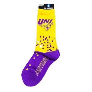 NWT | Northern Iowa Panthers (UNI) "Spray Zone" Crew Socks | Youth | Purple & Go